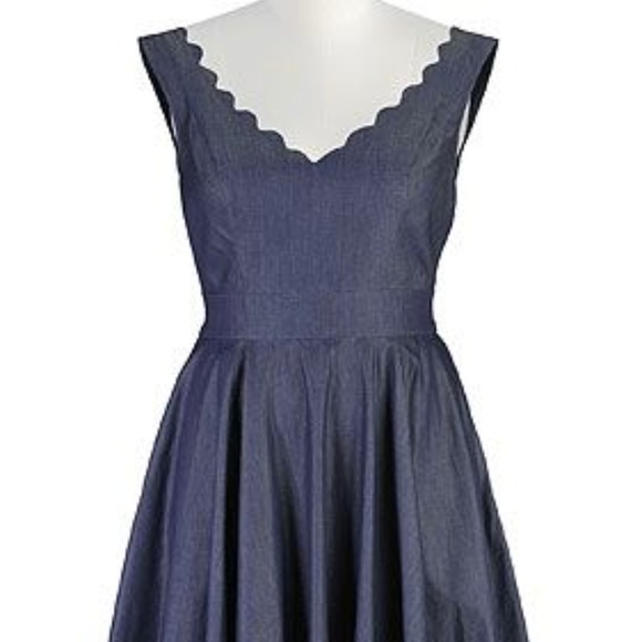 eshakti Dresses & Skirts - eShakti Virginia Denim Scalloped Dress